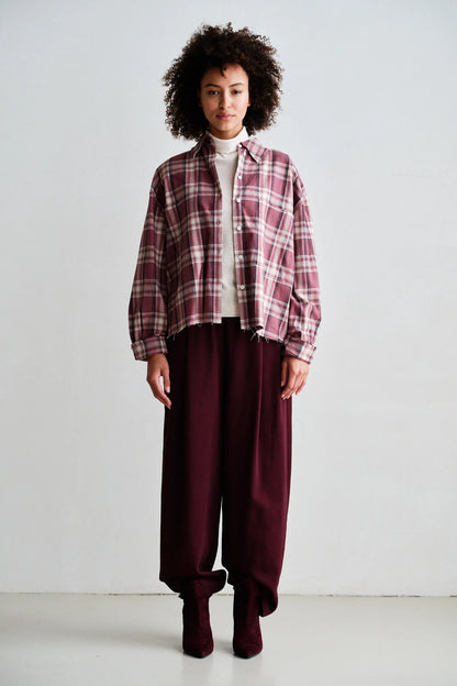 Penn & Ink Checked Cotton Blouse in Red