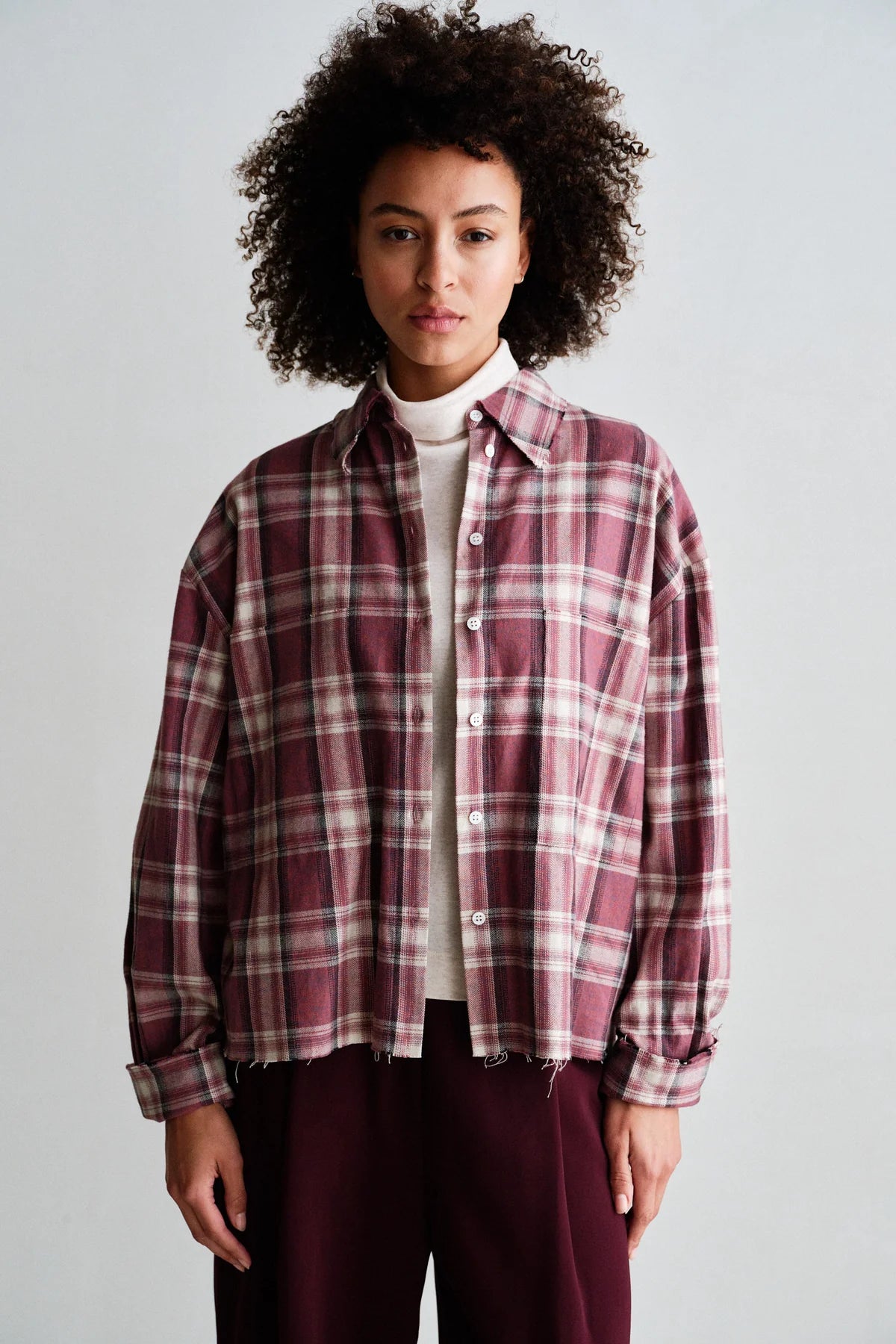 Penn & Ink Checked Cotton Blouse in Red