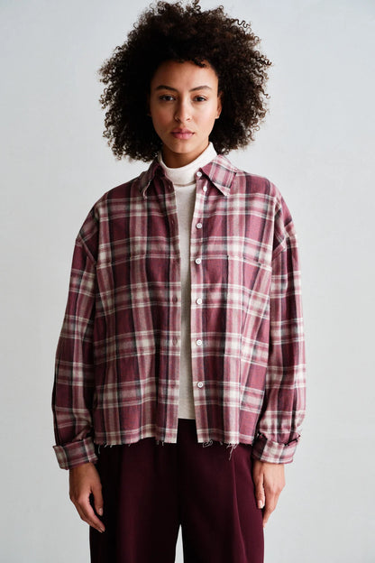 Penn & Ink Checked Cotton Blouse in Red
