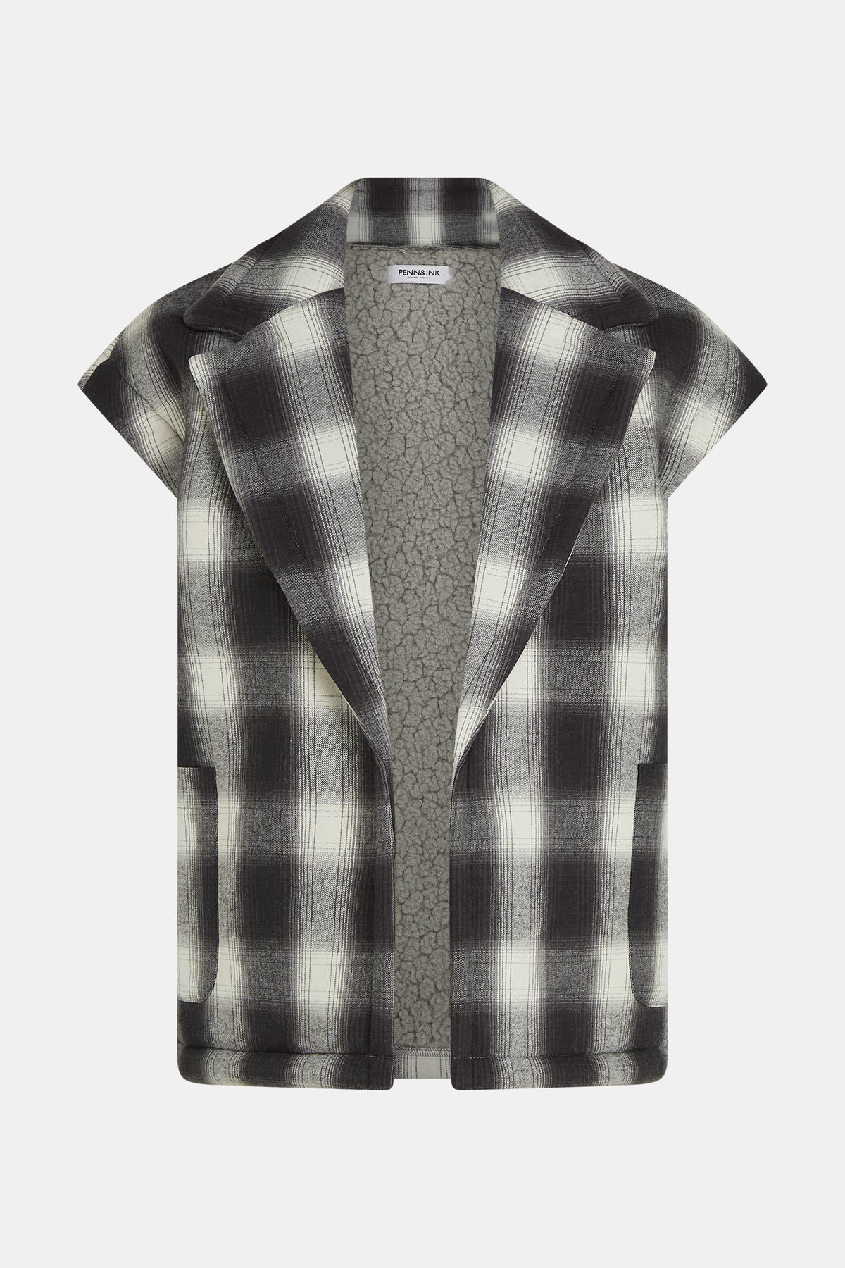Penn & Ink Teddy-Lined Bodywarmer in Black & White Check