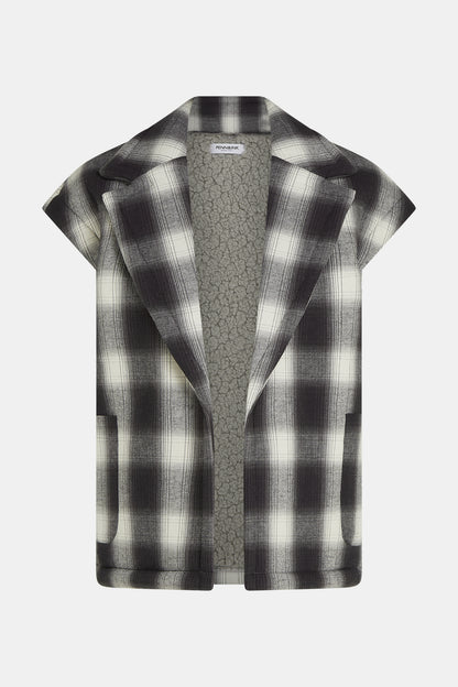 Penn & Ink Teddy-Lined Bodywarmer in Black & White Check