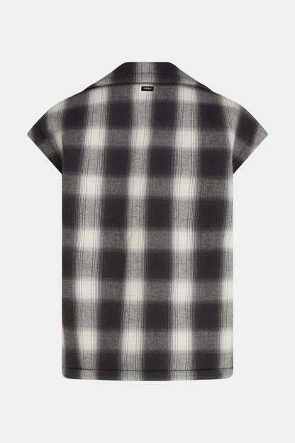 Penn & Ink Teddy-Lined Bodywarmer in Black & White Check