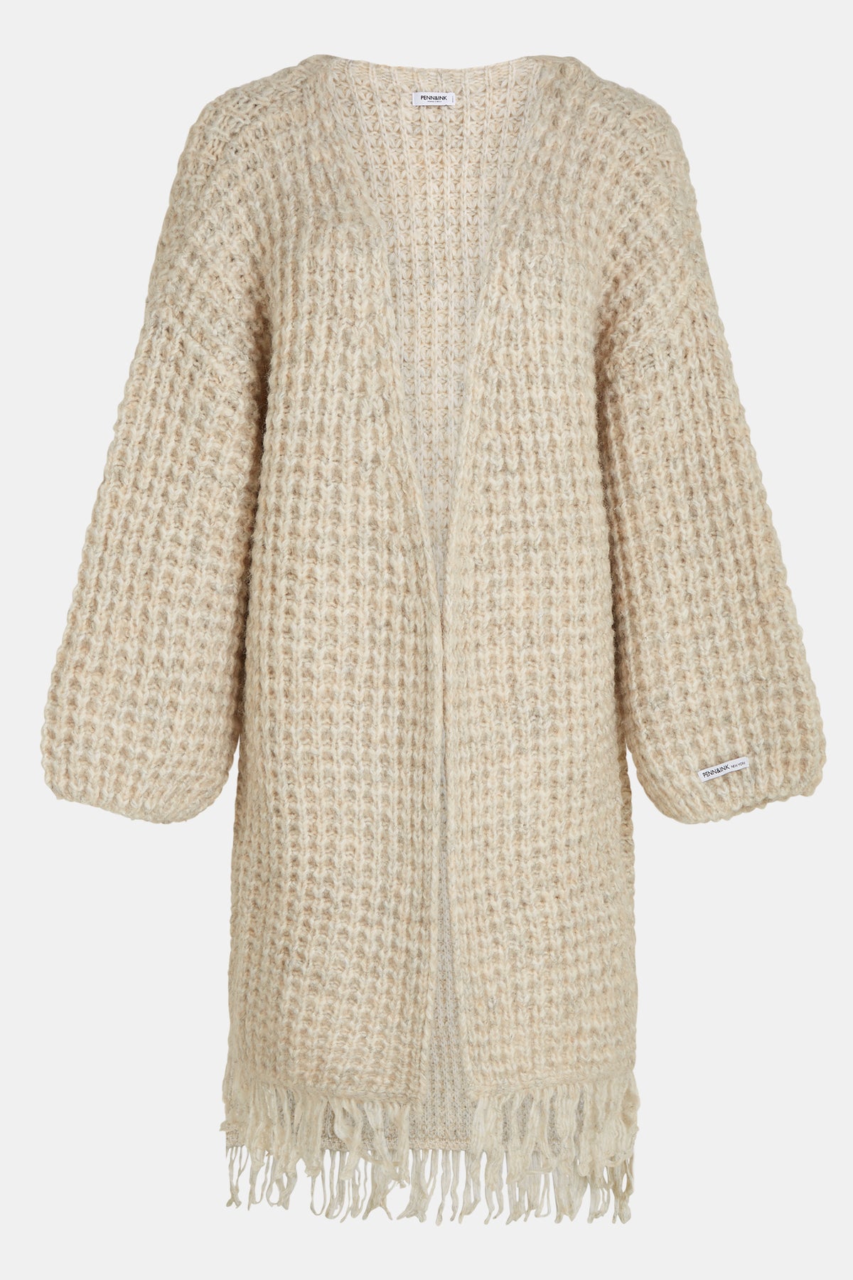 Penn & Ink Long Fringe Cardigan in Natural Melange