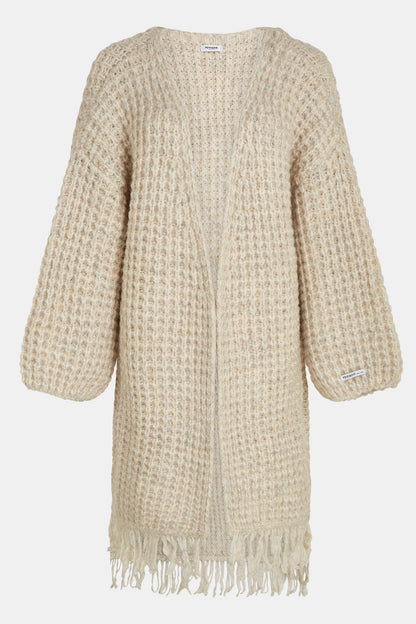 Penn & Ink Long Fringe Cardigan in Natural Melange
