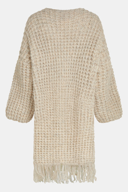 Penn & Ink Long Fringe Cardigan in Natural Melange