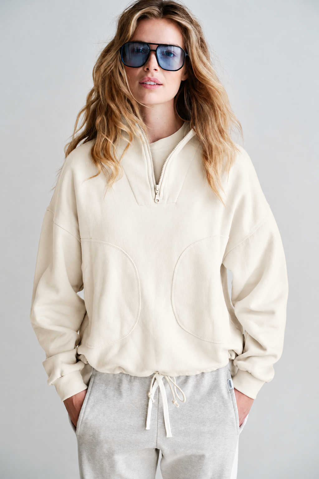 Penn & Ink Half-Zip Sweatshirt in Ecru