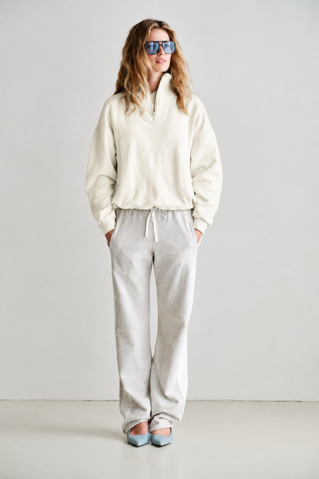 Penn & Ink Half-Zip Sweatshirt in Ecru