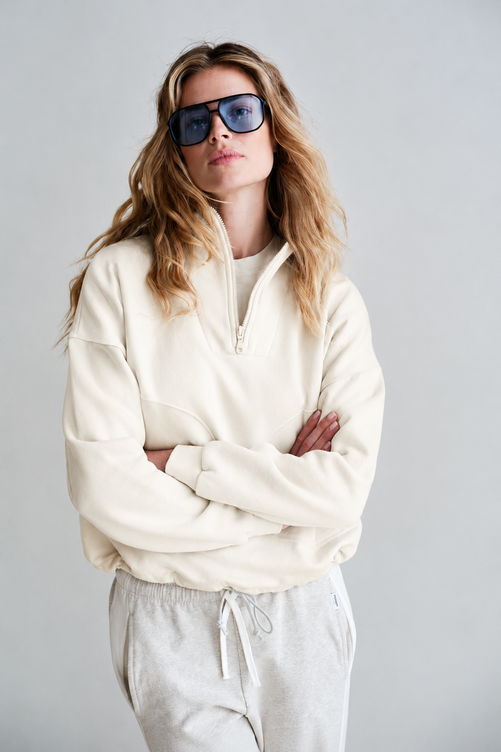 Penn & Ink Half-Zip Sweatshirt in Ecru
