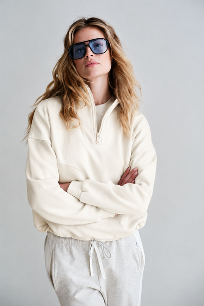 Penn & Ink Half-Zip Sweatshirt in Ecru