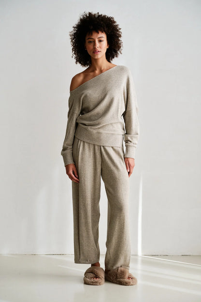 Penn & Ink Soft Jersey Trousers in Beige Melange