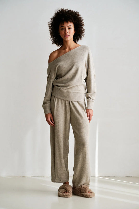 Penn & Ink Soft Jersey Trousers in Beige Melange