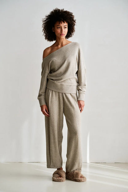 Penn & Ink Soft Jersey Trousers in Beige Melange