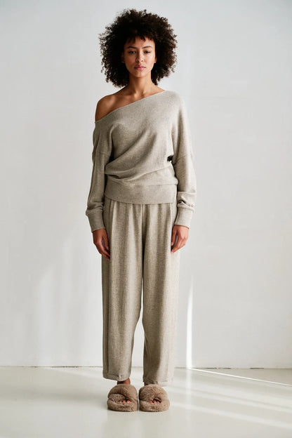 Penn & Ink Soft Jersey Trousers in Beige Melange