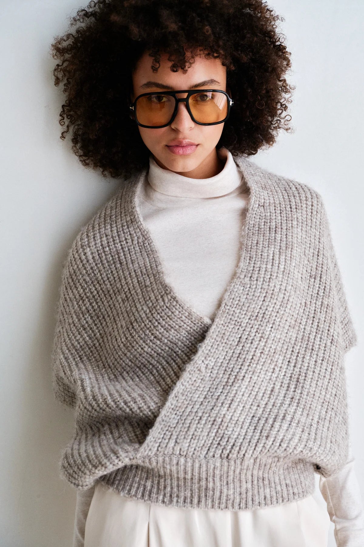 Penn & Ink Sleeveless Knit Sweater in Light Brown Melange