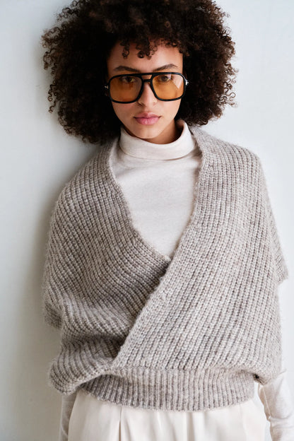 Penn & Ink Sleeveless Knit Sweater in Light Brown Melange