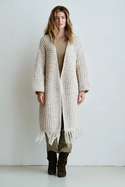 Penn & Ink Long Fringe Cardigan in Natural Melange
