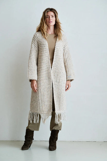 Penn & Ink Long Fringe Cardigan in Natural Melange