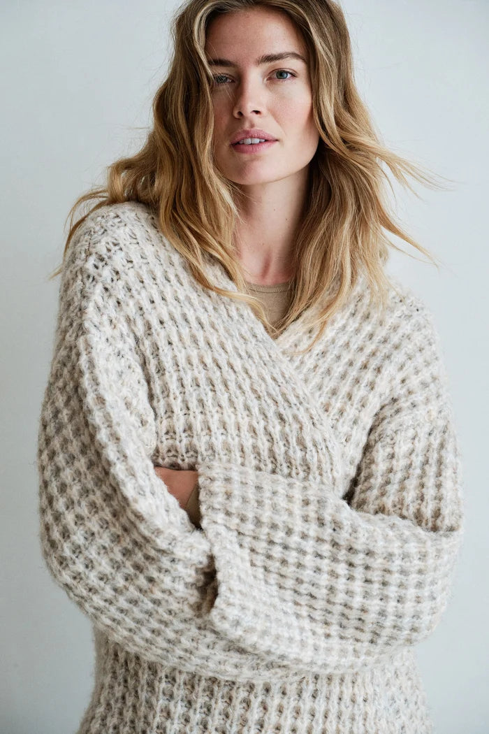 Penn & Ink Long Fringe Cardigan in Natural Melange