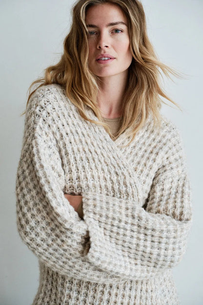 Penn & Ink Long Fringe Cardigan in Natural Melange
