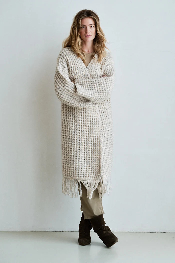 Penn & Ink Long Fringe Cardigan in Natural Melange