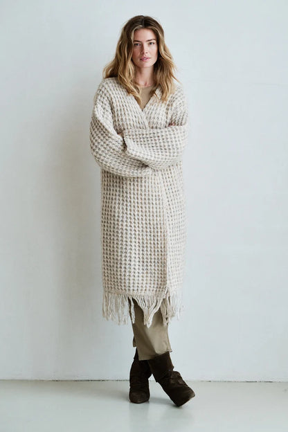 Penn & Ink Long Fringe Cardigan in Natural Melange