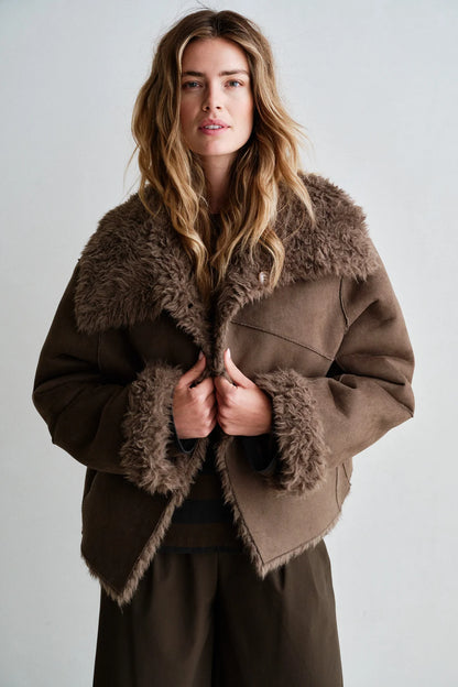 Penn & Ink Reversible Faux Fur Coat in Tabac