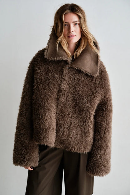 Penn & Ink Reversible Faux Fur Coat in Tabac