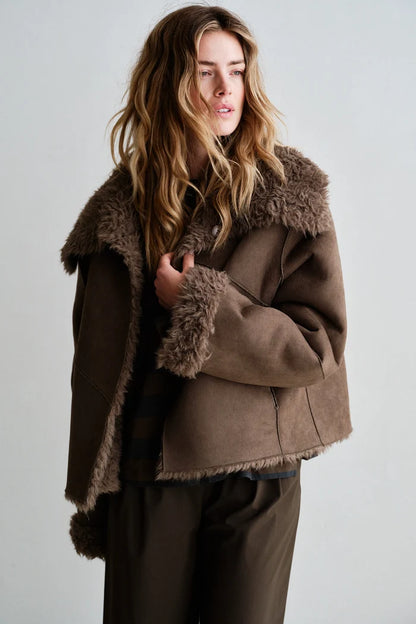 Penn & Ink Reversible Faux Fur Coat in Tabac