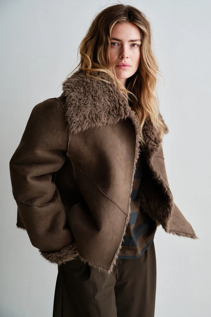 Penn & Ink Reversible Faux Fur Coat in Tabac