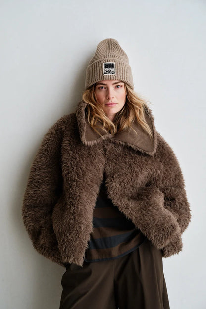 Penn & Ink Reversible Faux Fur Coat in Tabac