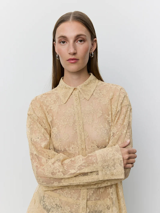 Sofie Schnoor Oversized Lace Shirt in Sand