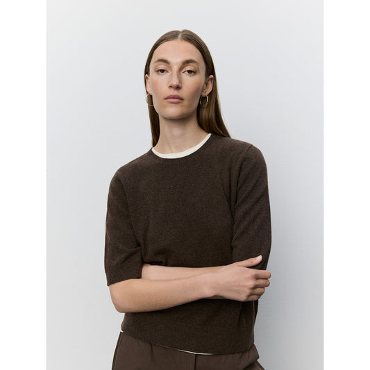 Sofie Schnoor Short-Sleeve Merino Wool Sweater in Brown