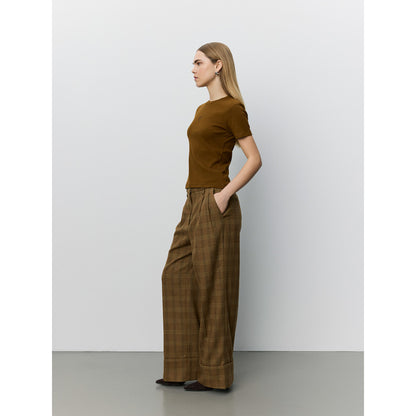 Checked wide trousers in Mid brown check | Sofie Schnoor