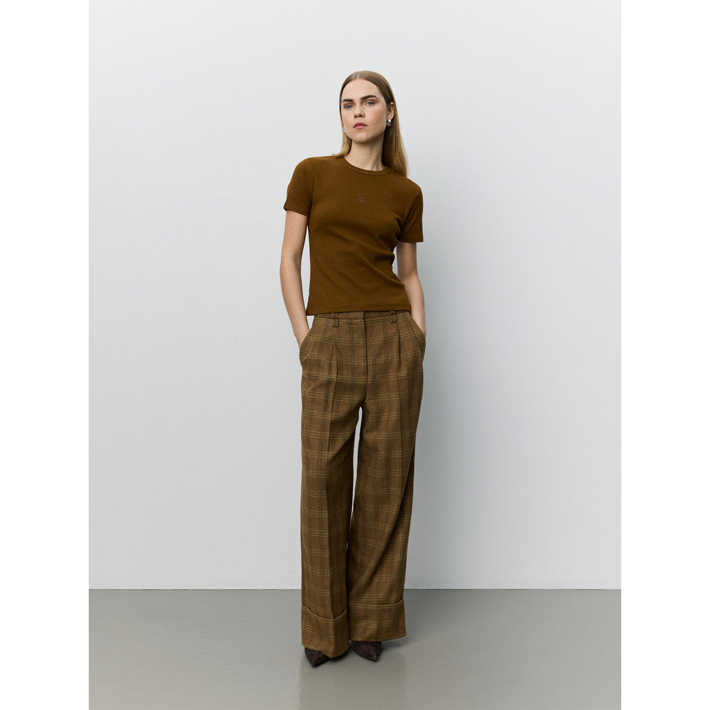 Checked wide trousers in Mid brown check | Sofie Schnoor