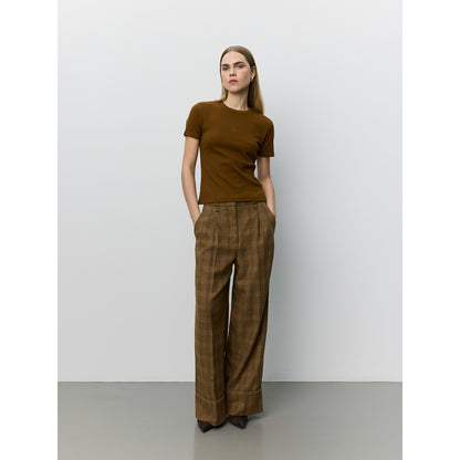 Checked wide trousers in Mid brown check | Sofie Schnoor