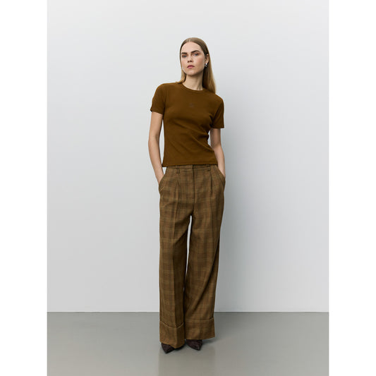 Sofie Schnoor Checked Wide-Leg Trousers in Brown